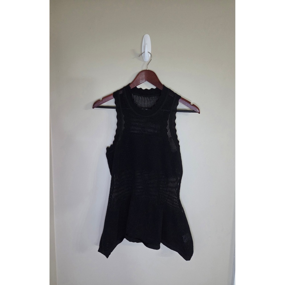 Womens Mesh Knit Peplum Sleeveless Top S Black Contemporary Chic